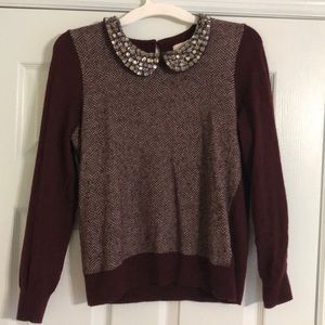 J. Crew burgundy bejeweled sweater